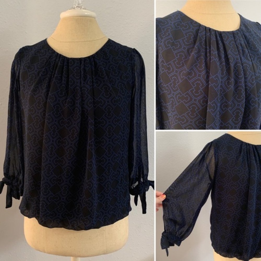 Forever 21 Blouse Black with Blue Pattern Size S